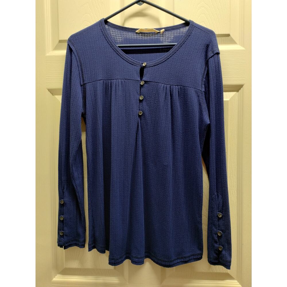 Soft Surroundings Women's Size Large Blue Riley Rib Knit Long Sleeve Popover Top